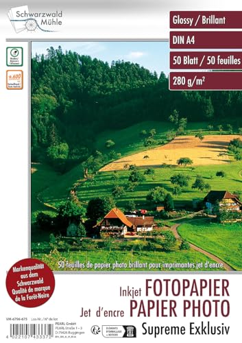 Schwarzwald Mühle Fotopapier beidseitig: Hochglanz-Fotopapier "Supreme Exklusiv", A4, 280 g/m², 50 Blatt (Beschichtetes Fotopapier, A4-Foto-Druckerpapier, Fotokarton) von Schwarzwald Mühle