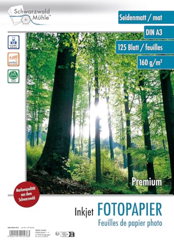 Schwarzwald Mühle Fotopapier DIN A 3: 125 Bl. Inkjet Fotopapier Premium matt 160 g/m² A3 (Papier DIN A3, Druckerpapier) von Schwarzwald Mühle