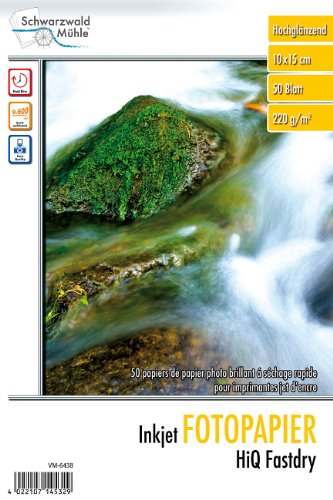 Schwarzwald Mühle Fotopapier 10x15 cm: HiQ Fastdry Fotopapier glossy 220 g/m² 10x15 50Bl. (15x10, Tinte-Foto-Papier, Tintenstrahldrucker) von Schwarzwald Mühle