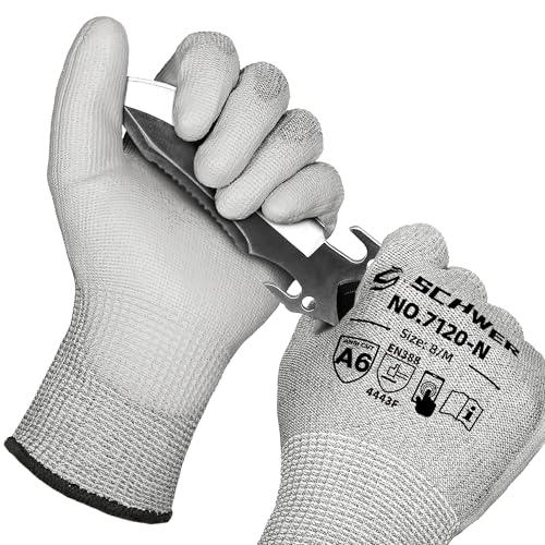 Schwer 3 Paar ANSI A6 schnittfeste Handschuhe CR7120 schnittfeste Arbeitshandschuhe, Touchscreen, für Damen und Herren für Holzbearbeitung, Glasschneiden, Bau, Frachtumschlag, Autoreparatur, Größe M von Schwer