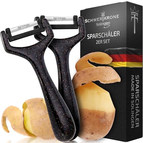 Schwertkrone® Sparschäler 2er Set [MADE IN SOLINGEN - GERMANY] - Kartoffellschäler Gemüseschäler - Spargelschäler Peeler - Schälmesser Gurkenschäler - Rechts- und Linksand von Schwertkrone
