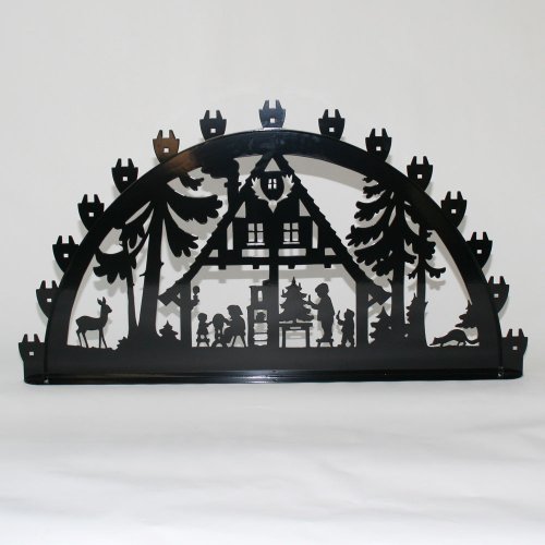Außenschwibbogen Schwibbogen Lichterbogen 15 flammig/Metall - Motiv: Waldhaus - Farbe: schwarz (1,5 Meter) von Schwibbo