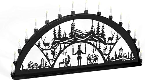 Außenschwibbogen Schwibbogen Lichterbogen 16 flammig/Metall - Motiv: Fichtelberg - Farbe: schwarz (1,2 Meter) von Schwibbo