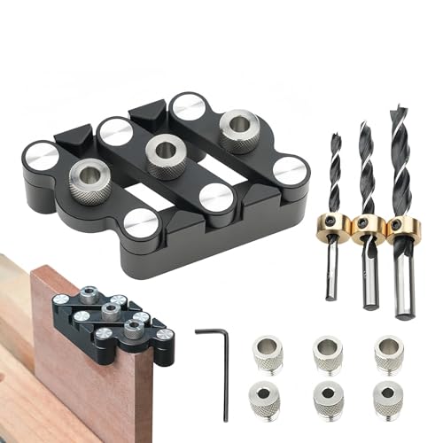 3-In-1 Die Bohrschablone MöBelbau, DüBellöCher 8/10/15mm HolzdüBel Bohrschablone Mit Positionierungsclip FüR Die Holzbearbeitung, Einstellbare BohrfüHrung Stanzer-Locator Tischlerwerkzeuge von SciFiVisi