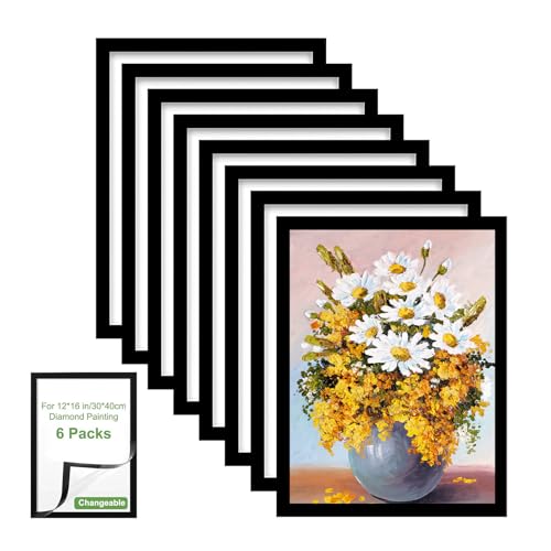 SciFiVisi 6 Stück Diamond Painting Rahmen, 30x40 cm Schwarz Diamond Painting Bilderrahmen, Magnetische Bilderrahmen Selbstklebend für 5D Diamond Painting, Magnetrahmen für Wanddekoration zu Hause von SciFiVisi