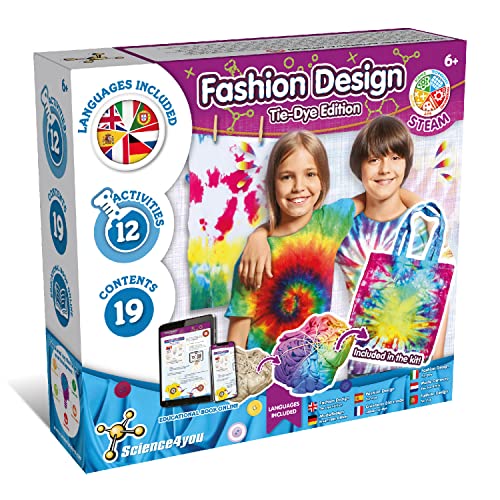 Science4you Tie Dye Kit mit Abwaschbarer Farbe - Batik Set für Kinder, Batikfarben Set mit 12 Aktivitäten, Farbe für Kleidung, Spielzeug, Basteln für Kinder, Geschenk für 6+ jahre Junge und Mädchen Science4you Tie Dye Kit mit Abwaschbarer Farbe - Batik Set für Kinder, Batikfarben Set mit 12 Aktivitäten, Farbe für Kleidung, Spielzeug, Basteln für Kinder, Geschenk für 6+ jahre Junge und Mädchen von Science4you