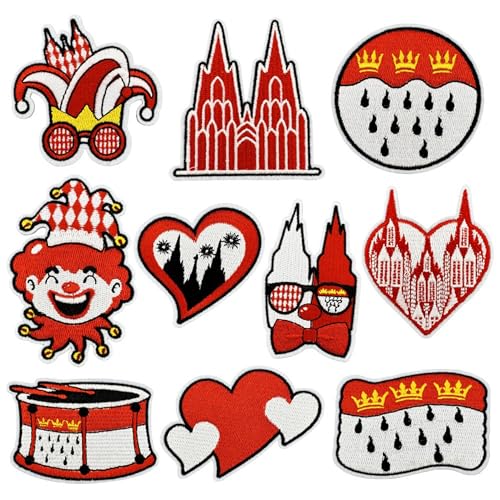 10 Stück Bügelbilder Karneval, Kölner Karneval Bügelflicken, Rot-Weiß Bestickte Applikationen zum Aufbügeln oder Annähen, Reparaturflicken für Kleidung, Hosen Bastelzubehör, Perfekt für Karnevalsdeko 10 Stück Bügelbilder Karneval, Kölner Karneval Bügelflicken, Rot-Weiß Bestickte Applikationen zum Aufbügeln oder Annähen, Reparaturflicken für Kleidung, Hosen Bastelzubehör, Perfekt für Karnevalsdeko von Scinzene