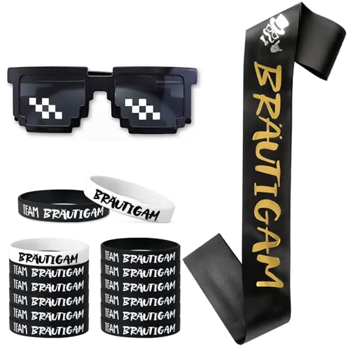 26 Stück JGA Bräutigam Party Set, JGA Männe, Junggesellenabschied Männer, Team Bräutigam Deko Bräutigam Schärpe, Armbänder, Abzeichen, Pixel-Brillejga Männer, Für Hochzeit, Verlobung, Fotoshootings 26 Stück JGA Bräutigam Party Set, JGA Männe, Junggesellenabschied Männer, Team Bräutigam Deko Bräutigam Schärpe, Armbänder, Abzeichen, Pixel-Brillejga Männer, Für Hochzeit, Verlobung, Fotoshootings von Scinzene