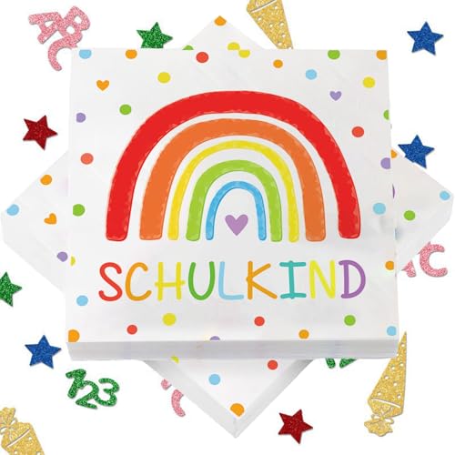 40 Stück Servietten Einschulung Regenbogen, Schulkind 2025 Mädchen, Einschulung Deko, 3er Set Mit Servietten Und Konfetti, Perfekt Für Schulanfang Mädchen Und Regenbogen Party, 16,5 x 16,5 cm 40 Stück Servietten Einschulung Regenbogen, Schulkind 2025 Mädchen, Einschulung Deko, 3er Set Mit Servietten Und Konfetti, Perfekt Für Schulanfang Mädchen Und Regenbogen Party, 16,5 x 16,5 cm von Scinzene