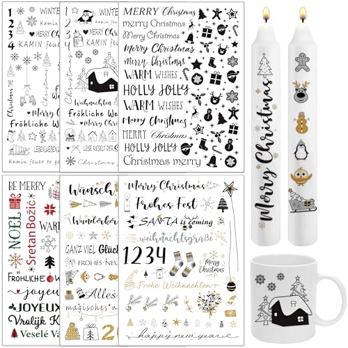 6 Bilder Kerzentattoos Weihnachten DIY, Rub on Sticker für Adventskerzen, Kerzen Tattoo Folie Wasserschiebefolie, Kerzensticker A4 Bogen für Keramik und Kerzen, Weihnachtsdekoration 6 Bilder Kerzentattoos Weihnachten DIY, Rub on Sticker für Adventskerzen, Kerzen Tattoo Folie Wasserschiebefolie, Kerzensticker A4 Bogen für Keramik und Kerzen, Weihnachtsdekoration von Scinzene