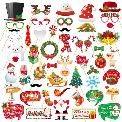 52 Stück Fotobox Accessoires Weihnachten, Foto Requisiten Set - Weihnachtsparty Deko, Tischdeko Geburtstag, Silvester Foto Requisiten, Weihnachts Deko für lustige Partyfotos 52 Stück Fotobox Accessoires Weihnachten, Foto Requisiten Set - Weihnachtsparty Deko, Tischdeko Geburtstag, Silvester Foto Requisiten, Weihnachts Deko für lustige Partyfotos von Scinzene