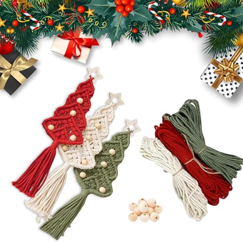 Makramee Weihnachten Set – DIY Bastelset Mit Baumwollgarn In 3 Farben & 3 Sternen & 13 Holzperlen, Makramee Set Weihnachten, Für Heimdekoration, Weihnachtsbaum Hängende, Weihnachts Deko Makramee Weihnachten Set – DIY Bastelset Mit Baumwollgarn In 3 Farben & 3 Sternen & 13 Holzperlen, Makramee Set Weihnachten, Für Heimdekoration, Weihnachtsbaum Hängende, Weihnachts Deko von Scinzene