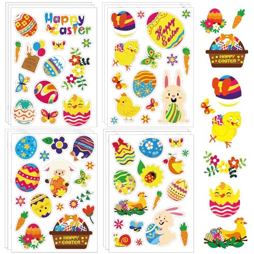 Sticker Ostern 12-Blätter Vibrierende Osterei Aufkleber Für Kinder, Jugendliche Und Junge Frauen; Perfekt Für Scrapbooking, Geschenkverpackung Und Home Decor, Aufkleber Ostern, Ostereier Sticker von Scinzene