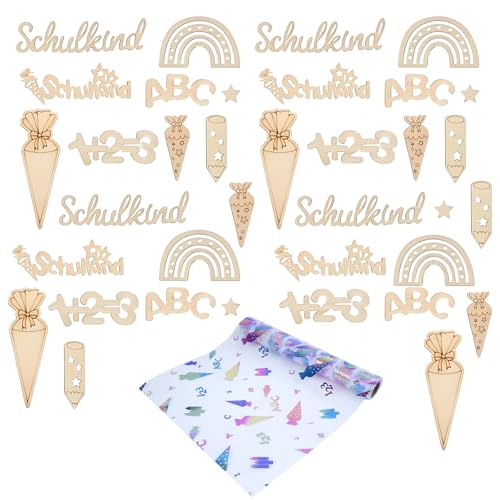 Einschulung Deko, Deko Einschulung, Schulkind Deko, Schulanfang Tischdekoration Mit 7 Farben Netz Und 70 Motivkonfetti, Ideal Für Einschulungsparty Und Schulkind Feier von Scinzene