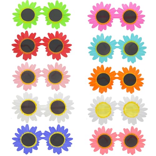 Scinzene 10 Stück Lustige Brille Sonnenblumen Brille, Plastik Brille Spaßbrillen, Blumen Geformt Brille Fur Jungen Mädchen Strandparty, Blumen Sonnenbrille, Sonnenbrille Für Kinder Sonnenbrillen von Scinzene