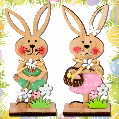 Scinzene 2 Stück Osterhase Aus Holz, Osterdeko Holz, Ostern Deko, Osterhase Deko, Für Ostern, Osterdekoration, Ostergeschenke(8 x 4.7 x 19cm) von Scinzene