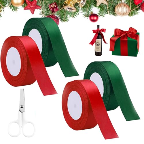 Scinzene 4 Rollen Geschenkband Weihnachten, 25mm Schleifenband Weihnachten, Christmas ribbon, Geschenkband Breit, Geschenkbänder, Dekoband Weihnachten, mit Eine Schere (22m/Rolle) von Scinzene