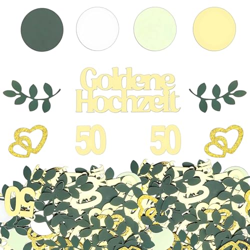 Scinzene Goldene Hochzeit Deko - 200 STK Konfetti Set mit Herzen, Eukalyptus, Punkten für 50 Hochzeitstag, Tischdeko in Gold und Grün, Streudeko für Jubiläumsfeiern Scinzene Goldene Hochzeit Deko - 200 STK Konfetti Set mit Herzen, Eukalyptus, Punkten für 50 Hochzeitstag, Tischdeko in Gold und Grün, Streudeko für Jubiläumsfeiern von Scinzene