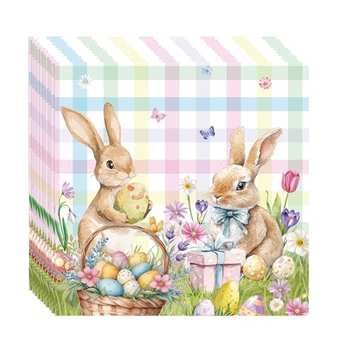 Scinzene Osterservietten - 40 Stück Frühlingsservietten mit Hasenmotiv, Festliche Tischdeko für Ostern, für Haus Ostern Frühlings Party Dekoration, Perfekte Tischdeko für Ostern, 33 x 33 cm von Scinzene