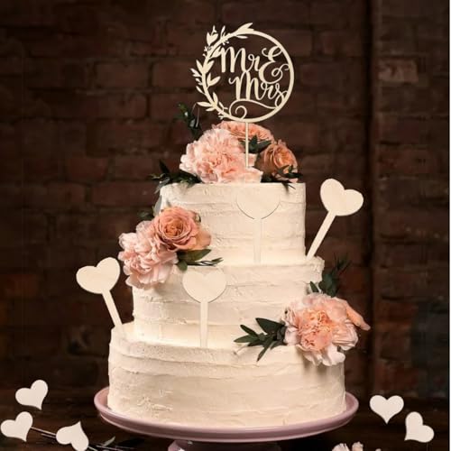 35 Stück Holz Cake Topper Hochzeit - Mr und Mrs Deko, Tortendeko & Tortenstecker für Hochzeitstorte - Persönliche Hochzeitstorte Topper mit Herz-Deko für Verlobung, Jubiläum und Antrag von Scinzene