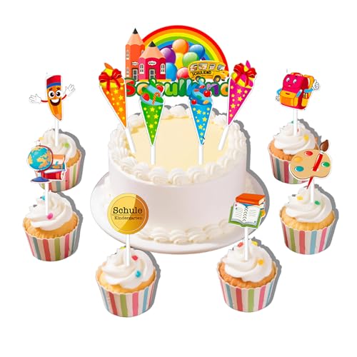 Scinzene 23 Stück Kuchendekoration Für Schulanfang, Einschulung Deko, Schulkind Cake Topper Set, Kuchen Deko für Schulkind Party, Einschulungsfeier und Schulanfang von Scinzene