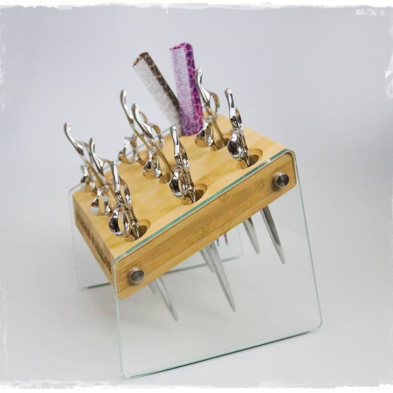 Bambus & Glas Haar Scherenhalter - Salon Dekor Barber Shop Geschenk Friseurschere Block Pflege Schere Organizer | Scheren Nicht Enthalten von ScissorWarrior