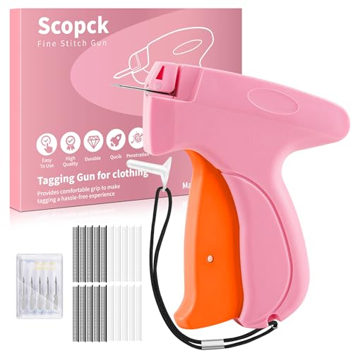Stichpistole für Kleidung - Handstich Stichpistole Schnell Kleidung Fixierer - Tagging Gun - Inklusive 6 Nadel, 1000 Schwarze Verschlüsse & 1000 Weiße Verschlüsse (Rosa/Orange) von Scopck