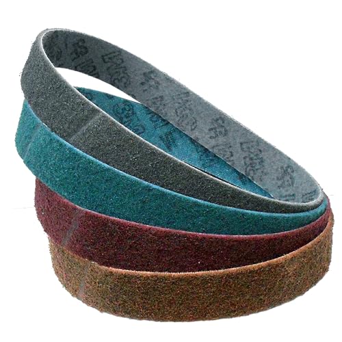 3M Scotch-Brite SC-BS Schleifband-Schleifbänder/Vliesband | 40x760 mm | 4-teiliges Premium-Set | Je ein Band der Körnungen A-crs, A-med A-vfn und A-sfn) von Score Abrasives