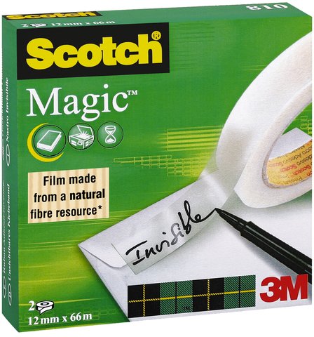 Klebeband Magic 810, Zellulose Acetat, unsichtbar, beschriftbar, 66mx12mm, 2Rl, Menge 2 von Scotch