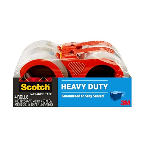 Scotch 3850-4RD Klebeband für Versandverpackungen, 4,8 cm x 54,6 m, 7,6 cm Kern, transparent, ideal zum Verpacken, Versand und Umzug, 4 Rollen von Scotch