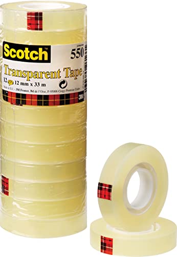 Scotch 5501233 Klebeband 550 (Polypropylenfolie, 12 mm x 33 m) 12 Rollen transparent von Scotch