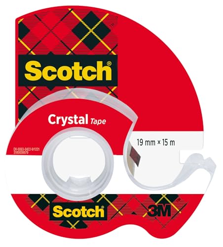 Scotch 6-1915D Handabroller inklusive 1 Rolle Crystal Klebeband, 19 mm x 15 m, hochtransparent von Scotch