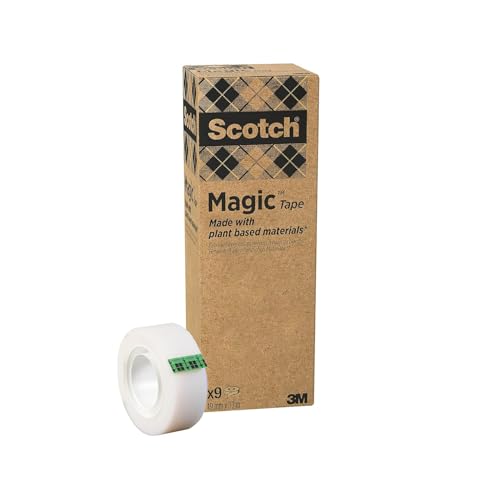 Scotch Magic Klebeband A Greener Choice 19 mm x 20 m im Handspender - 100 % recycelt, Unsichtbares Klebeband mit Pflanzlichem Klebstoff zur Reparatur, Etikettierung und Versiegelung von Dokumenten von Scotch