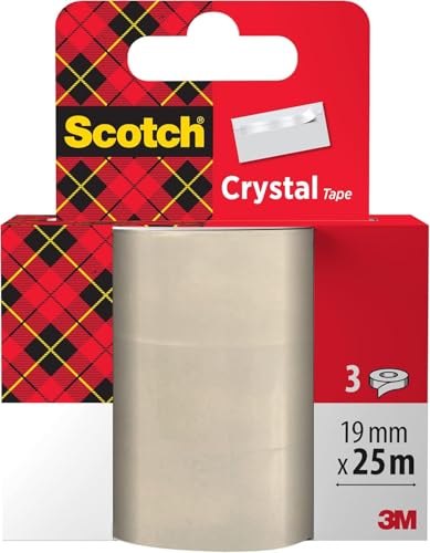 Scotch A61925R3 Crystal Klebeband, 19 mm x 25 m, transparent, 3 Rollen von Scotch