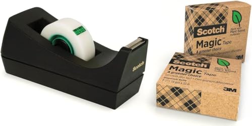 Scotch Abroller, Schwarz inkl. 3 Rollen Scotch Magic Klebeband A Greener Choice - mit Pflanzlichem Klebstoff und 100 % Recyceltem Karton, Nachfüllbarer Klebebandabroller für Schule, Zuhause und Büro Scotch Abroller, Schwarz inkl. 3 Rollen Scotch Magic Klebeband A Greener Choice - mit Pflanzlichem Klebstoff und 100 % Recyceltem Karton, Nachfüllbarer Klebebandabroller für Schule, Zuhause und Büro von Scotch