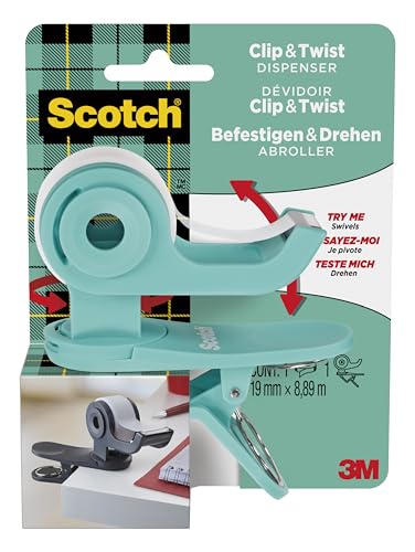 Scotch Clip & Twist klebeband-Abroller C19, Blaugrün und Scotch Magic Unsichtbares klebeband,1 Rolle 19 mm × 8,89 m Scotch Clip & Twist klebeband-Abroller C19, Blaugrün und Scotch Magic Unsichtbares klebeband,1 Rolle 19 mm × 8,89 m von Scotch