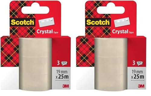 Scotch Crystal Klebeband, Nachfüllpackung, 3 Rollen, 19 mm x 25 m - Allzweck-klebeband für die Reparatur, Verschließen von Dokumenten (Packung mit 2) von Scotch