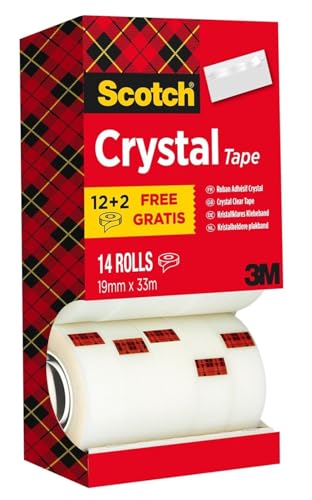 Scotch Crystal Klebeband, Vorteilspack, 14 Rollen, 19 mm x 33 m - Allzweck-Klebeband für die Reparatur, Verschließen von Dokumenten von Scotch