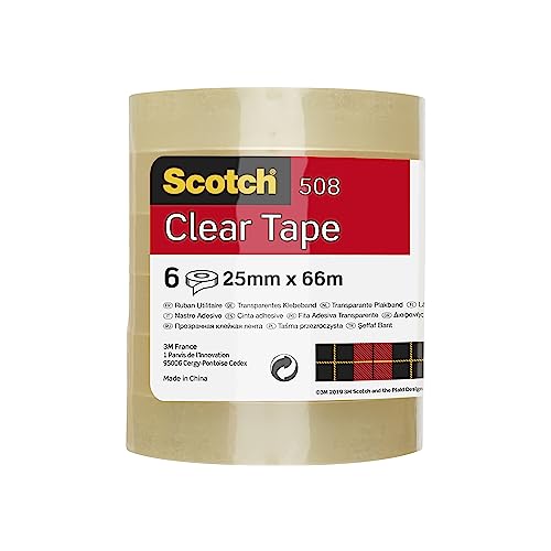 Scotch Transparentes Klebeband, 6 Rollen - 25mm x 66m - Durchsichtiges Allzweckband für Schule, Heim und Büro von Scotch