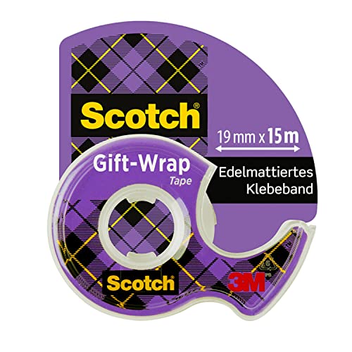 Scotch Gift Wrap Tape - 1 Rolle, 19 mm x 15 m - Satiniertes, Durchsichtiges Klebeband zur Verwendung auf Geschenkpapier von Scotch