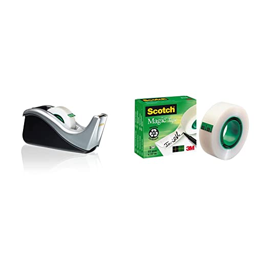 Scotch Klebebandabroller - Beschwerter Scotch C60 Abroller mit 1 Rolle Scotch Magic Tape 19mm x 38m - Klebebandabroller für Schule, Zuhause und Büro - Silber & Magic Klebeband – 1 Roll 19mm x 33m Scotch Klebebandabroller - Beschwerter Scotch C60 Abroller mit 1 Rolle Scotch Magic Tape 19mm x 38m - Klebebandabroller für Schule, Zuhause und Büro - Silber & Magic Klebeband – 1 Roll 19mm x 33m von Scotch