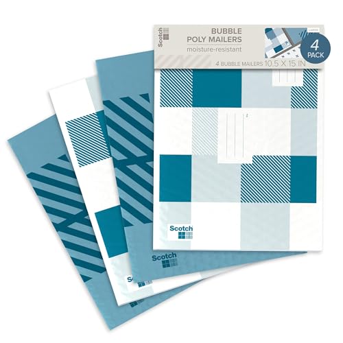 Scotch Luftpolster-Versandtaschen, verschiedene blaue Designs, Größe 5, 26,7 x 38,1 cm, 4 Versandtaschen von Scotch