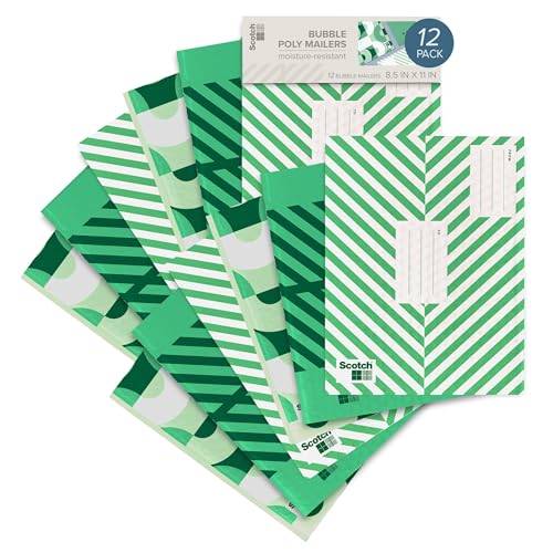 Scotch Luftpolster-Versandtaschen, verschiedene grüne Designs, Größe 2, klein, 21,6 x 27,9 cm, 12 Versandtaschen von Scotch