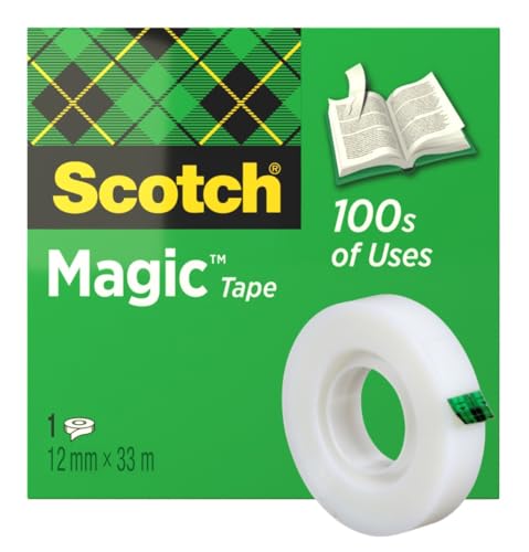 Scotch Magic Tape - 1 Rolle, 12 mm x 33 m - Unsichtbares Klebeband für allgemeine Zwecke zur Reparatur, Etikettierung und Versiegelung von Dokumenten von Scotch