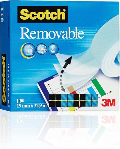 3M Removable Klebeband, 1 Rolle matt 19 mm x 32.9 m. - wiederablösbar, unsichtbar, beschriftbar und schattenfrei kopierbar, farblos 3M Removable Klebeband, 1 Rolle matt 19 mm x 32.9 m. - wiederablösbar, unsichtbar, beschriftbar und schattenfrei kopierbar, farblos von Scotch