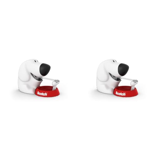 Scotch Tischabroller inkl. 1 Rolle Klebeband - Hunde Klebeband Abroller, auch für Kinder, Schwarz/Rot/weiß (Packung mit 2) von Scotch