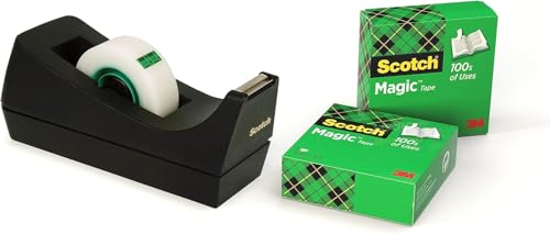 Scotch Tischabroller schwarz – Klebebandabroller inkl. 3 Rollen Scotch Magic transparentes Klebeband (19 mm x 33 m) – Funktional & benutzerfreundlich, 1er Pack von Scotch