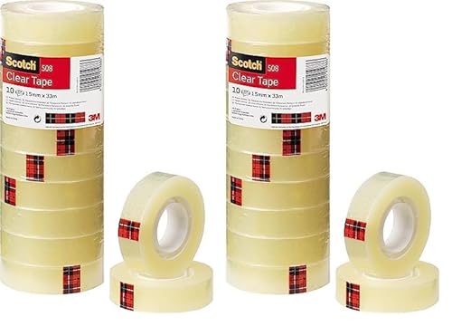 Scotch Transparentes Klebeband 508-10 Rollen - 15mm x 33m - Durchsichtiges Allzweckband für Schule, Heim und Büro (Packung mit 2) von Scotch
