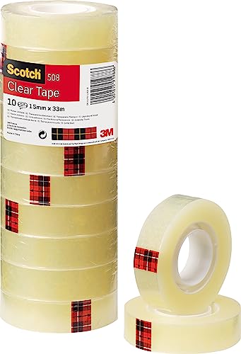 Scotch Transparentes Klebeband 508- 10 Rollen - 15mm x 33m - Durchsichtiges Allzweckband für Schule, Heim und Büro von Scotch