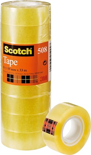 Scotch Transparentes Klebeband 508- 8 Rollen - 19mm x 33m - Durchsichtiges Allzweckband für Schule, Heim und Büro von Scotch